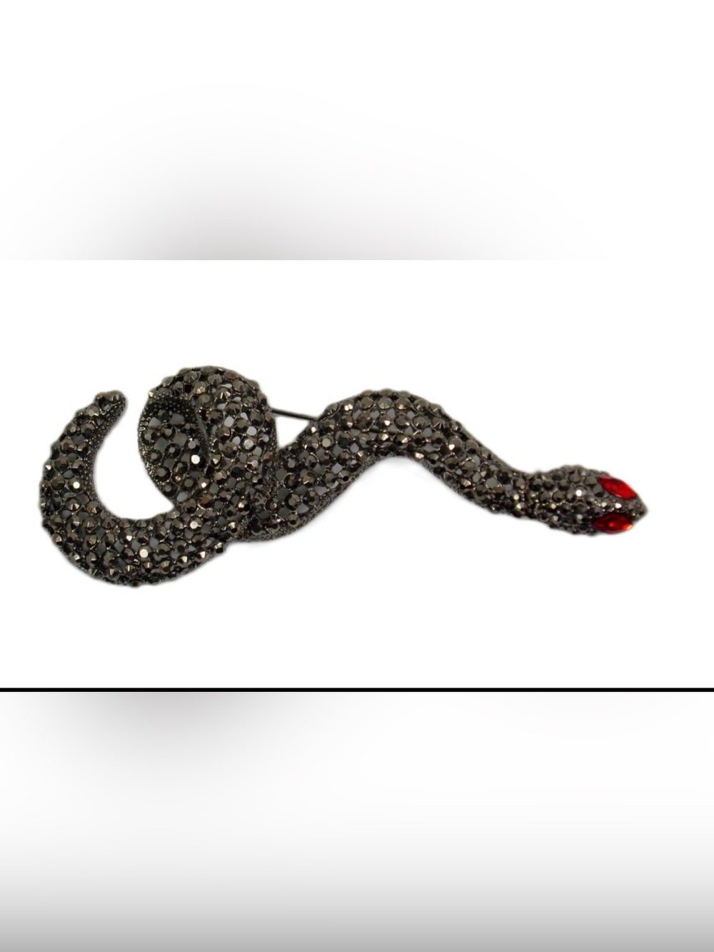 Gray crystal snake serpent brooch pin with red crystal eyes gray finish New